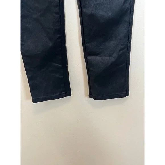 Black Coated Faux Leather High Rise Skinny Pants Double Button Stretch L - Picture 7 of 12